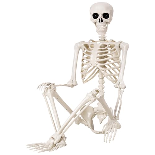 Halloween Skeletons Decorations - 5.4FT Life Size Posable Skeletons, Realistic Plastic Full Body Skeletons for Halloween Party Outdoor Haunted House Graveyard Decor
