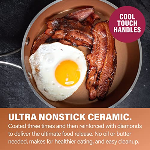 Gotham Steel Hammered 15 Pc Copper Pots and Pans Set Non Stick, Kitchen Cookware Sets, Pot and Pan Set, Ceramic Cookware Set, Non Toxic Cookware Set, Non Stick Pots and Pan Set, Dishwasher Safe…