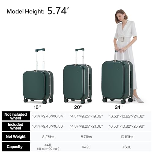 mixi Carry On Luggage, 20'' Suitcase with Front Laptop Pocket, Travel Rolling Luggage Aluminum Frame PC Hardside with Spinner Wheels & TSA Lock and Cover - Smoke White