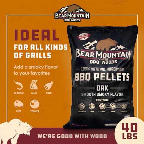 BEAR MOUNTAIN Premium Woods 100% All Natural Hardwood Pellets, Gourmet Blend for Pellet Smokers, or Any Outdoor Grill Rich, Smoky Wood, 20 Pound Bag