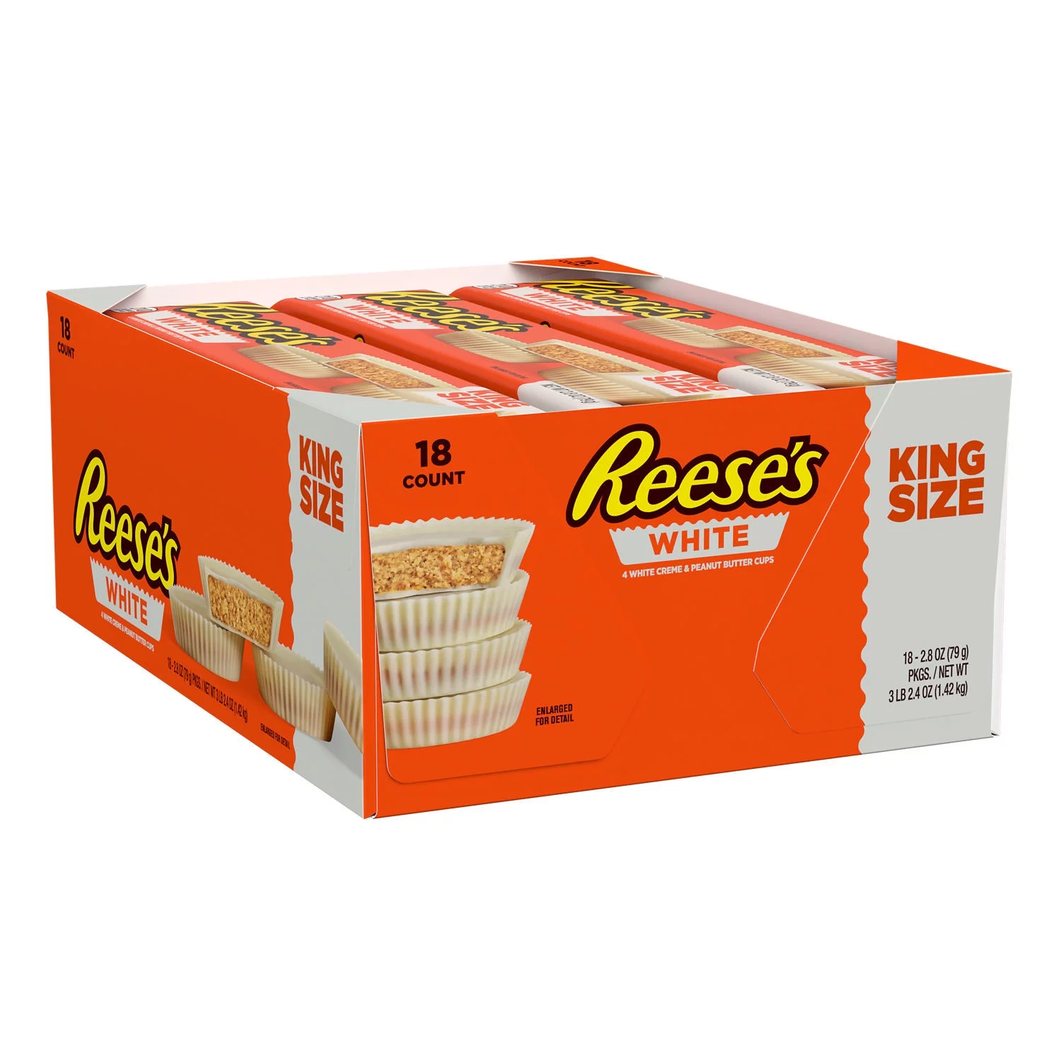 Reese's White Creme King Size Peanut Butter Cups Candy, Packs 2.8 oz, 18 Count