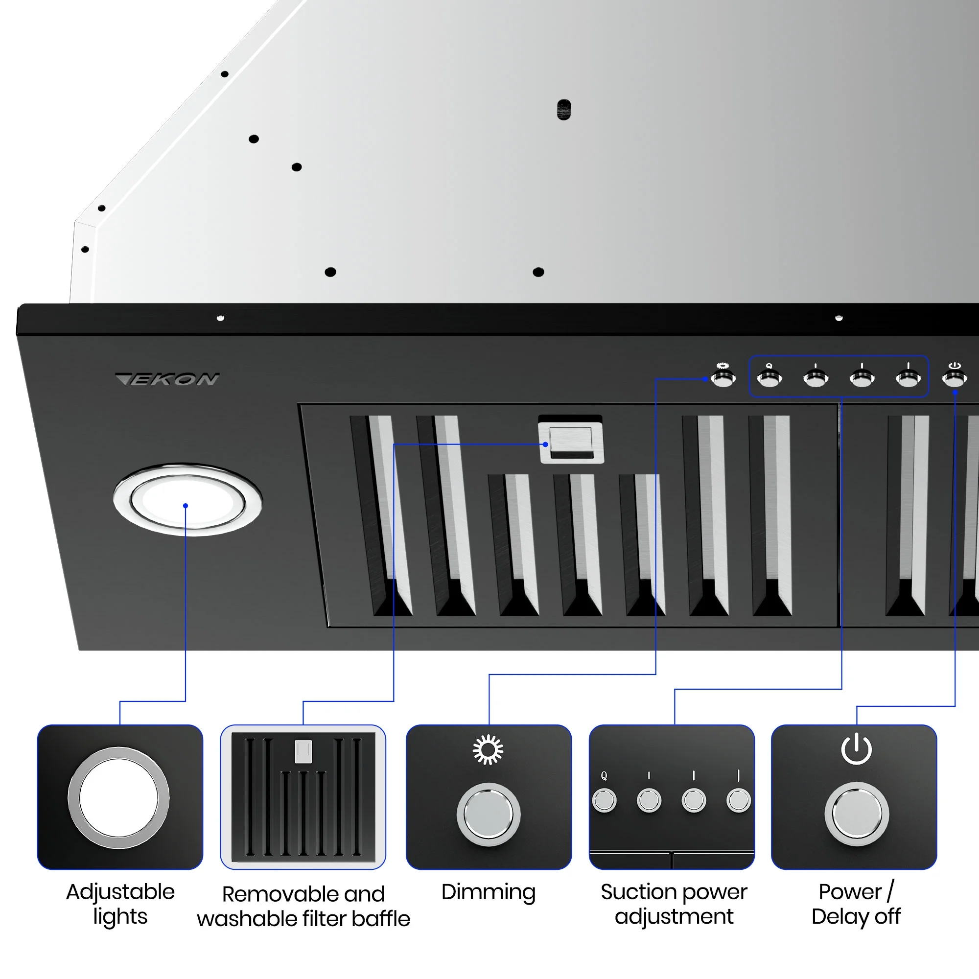 EKON KITCHEN EXPERT Black Stainless Steel 36 Inches Convertible Insert Range Hood NAB01-36H