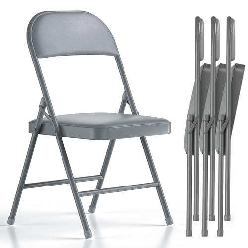 Nazhura 4 Pack Folding Chairs with Padded Cushion and Back, Khaki Metal Chairs with Comfortable Cushion and Durable Steel Frame for Home and Office, for Indoor and Outdoor Events (Black, 4 Pack)