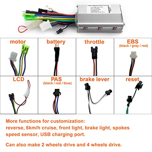 DIY 36V 350W 16 Inch Electric Bicycle Rear Drive Brushless Gear DC Hub Motor Wheel Kit with Controller Thumb Whit LCD