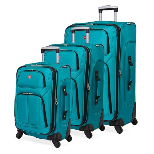 SwissGear Sion Softside Expandable Roller Luggage, Teal, 3 Piece Set (21/25/29)
