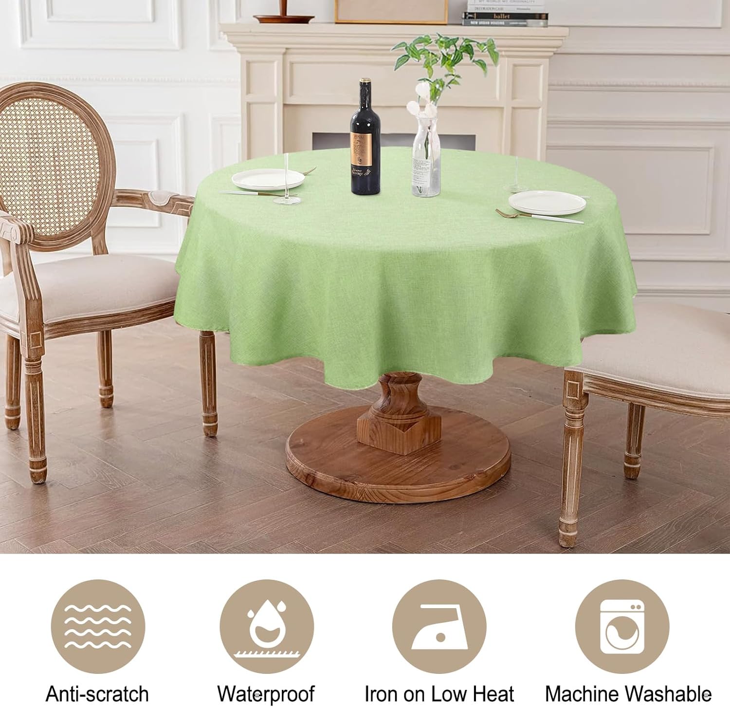 Textured 50 Inch Round Tablecloth Up to 35'' Dia Tables Waterproof Spill-Proof Wipeable Table Cloth Wrinkle Free Circle Dining Table Cover for Birthday Farmhouse Outdoor Party Tablecloths