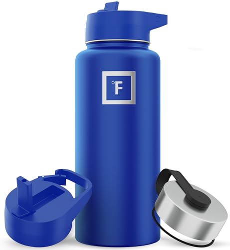 IRON °FLASK Camping & Hiking Hydration Flask with 3 Lids - Stainless Steel, Double Walled & Vacuum Insulated Water Bottle - Leak Proof & BPA Free 32 Oz