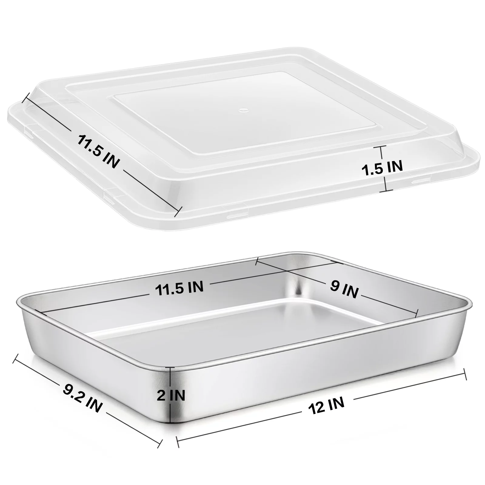 Stainless Steel Baking Pan with Lid, VeSteel 12⅓ x 9¾ x 2 Inch Rectangle Sheet Cake Pans with Covers Bakeware for Brownies Casseroles - Set of 4