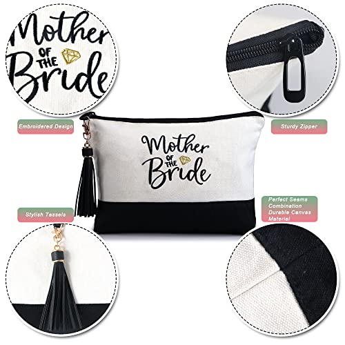 BeeGreen Mother's Day Gifts Personalized Women's Large White and Black Canvas Tote Bag, Embroidered Initials, Leather Handle, Zipper Closure