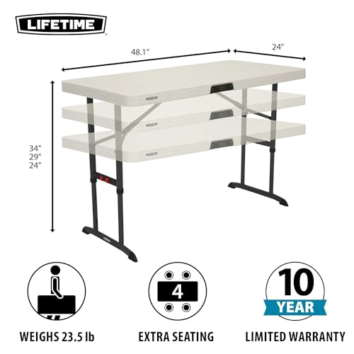 LIFETIME 80387 4-Foot Commercial Adjustable Folding Table, Almond