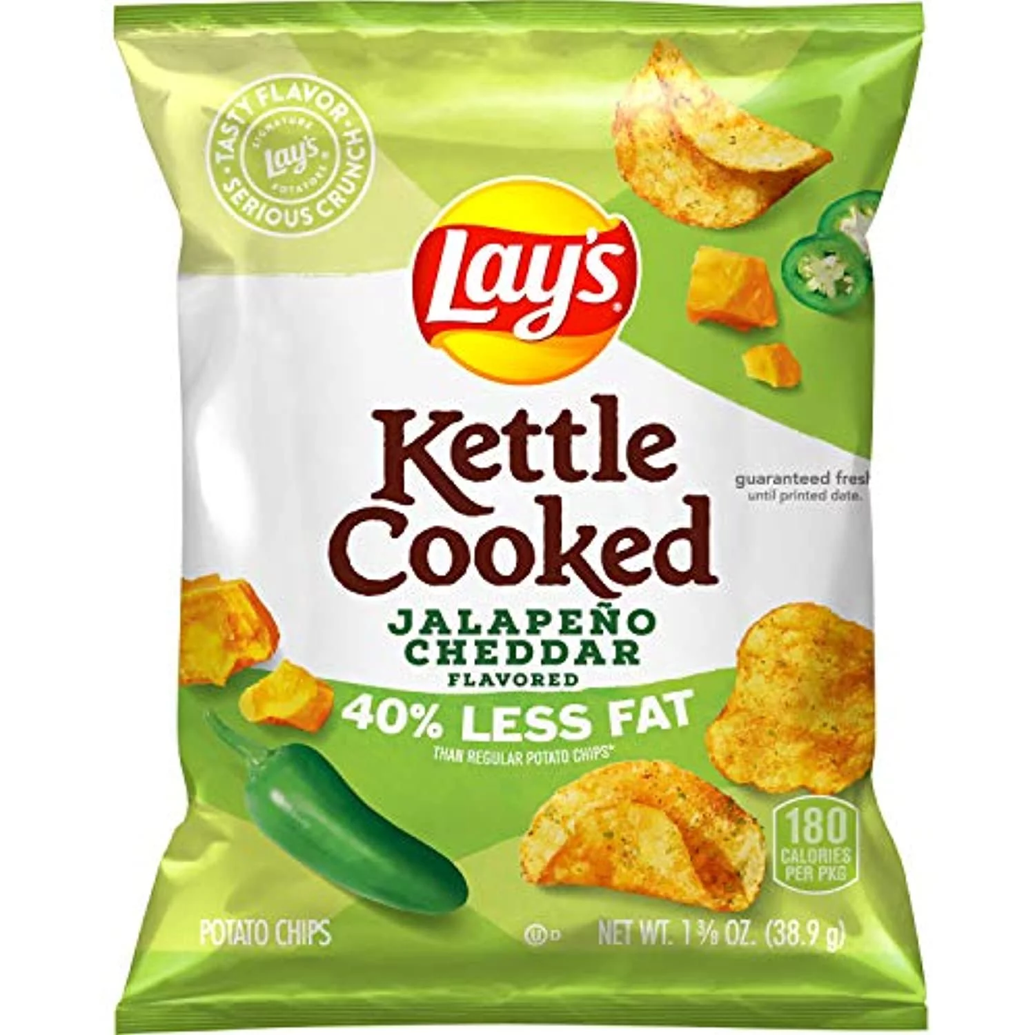 Lays Kettle Cooked 40% Less Fat Jalapeo Cheddar Flavored Potato Chips, 1.375 Ounce (Pack Of 64)