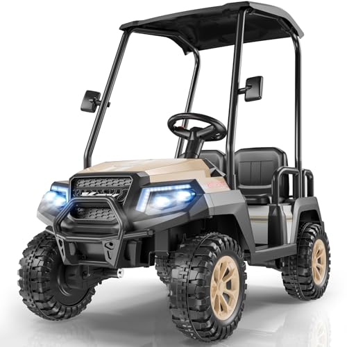 R9 24V Kids Golf Cart, 4 Seats, 4WD Kids Electric Car w/Remote Control, Detachable Awning, Spring Suspension, Multimedia Functions Including Music, Story, Wireless Connection, Horn, Power Display