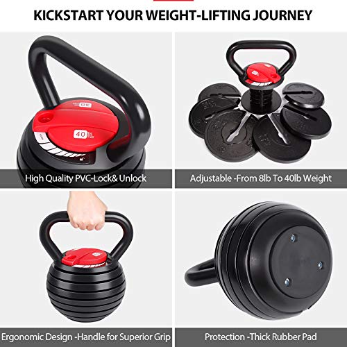 TopMade Adjustable Kettlebell Weights Set Cast Iron Exercise Fitness Kettle Ball Grip 5, 8, 9,12lb Free Weight Men Women Kettlebells for Home Gym Workout Ballistic, Core,Strength Training