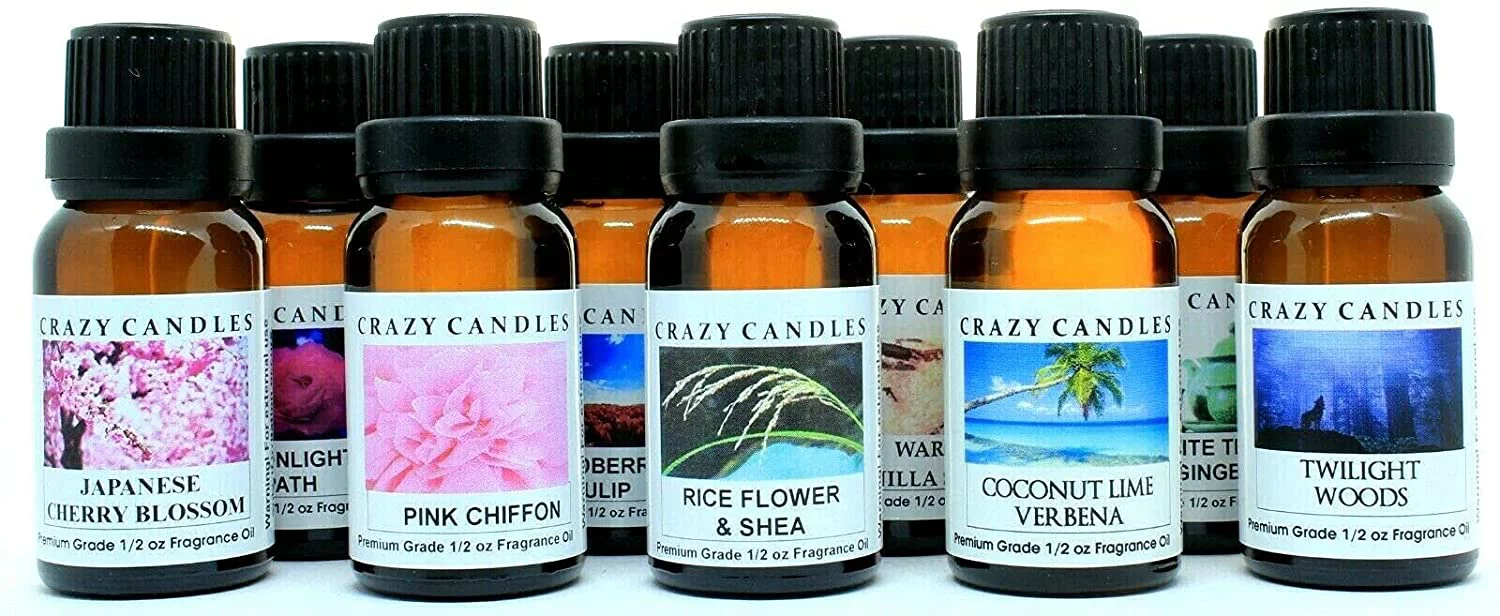 9 Bottle Set: Coconut Lime Verbena, Japanese Cherry Blossom, Moonlight Path, Pink Chiffon, Rice Flower Shea, Twilight Woods, Plus 3 More 1/2 Fl Oz Each (15ml) Premium Grade Scented Fragrance Oil