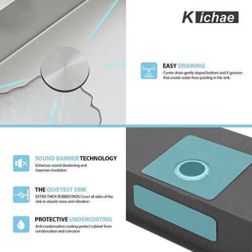 Kichae 12“ Deep Laundry Sink Undermount - 24 Inch Black Undermount Utility Sink Stainless Steel Single Bowl Under Counter Handmade Laundry Utility Room Basin