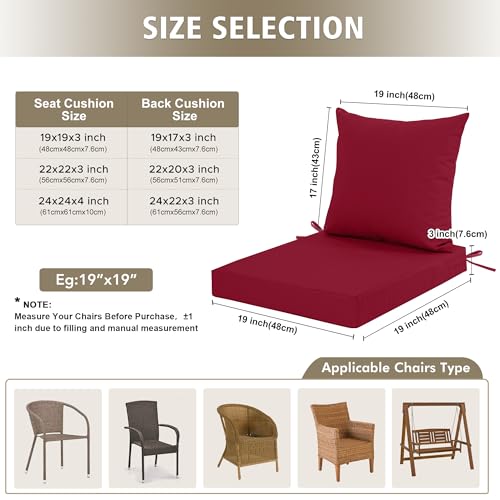 24x24 Inch Outdoor Cushions for Patio Furniture Set of 2, Waterproof Outdoor Chair Cushions w/Fade-Resistant, Removable & Machine-Washable Covers, Deep Seat Sofa/Couch Pads Replacement, Dark Grey