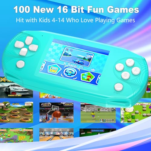 16 Bit Handheld Game Toys for Kids,3.2'' IPS HD Big Screen,Built in 100 Video Games,Boys Girls Portable Rechargeable Gaming Device,Children's Party Easter Birthday Xmas Gift (T-Black)
