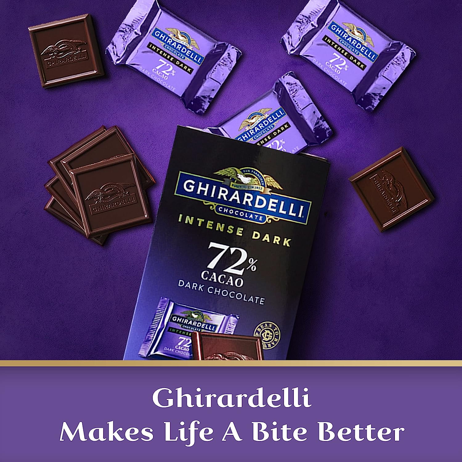 Ghiradelli Intense Dark Chocolate Squares, 72% Cacao Delight, (Pack Of 3)