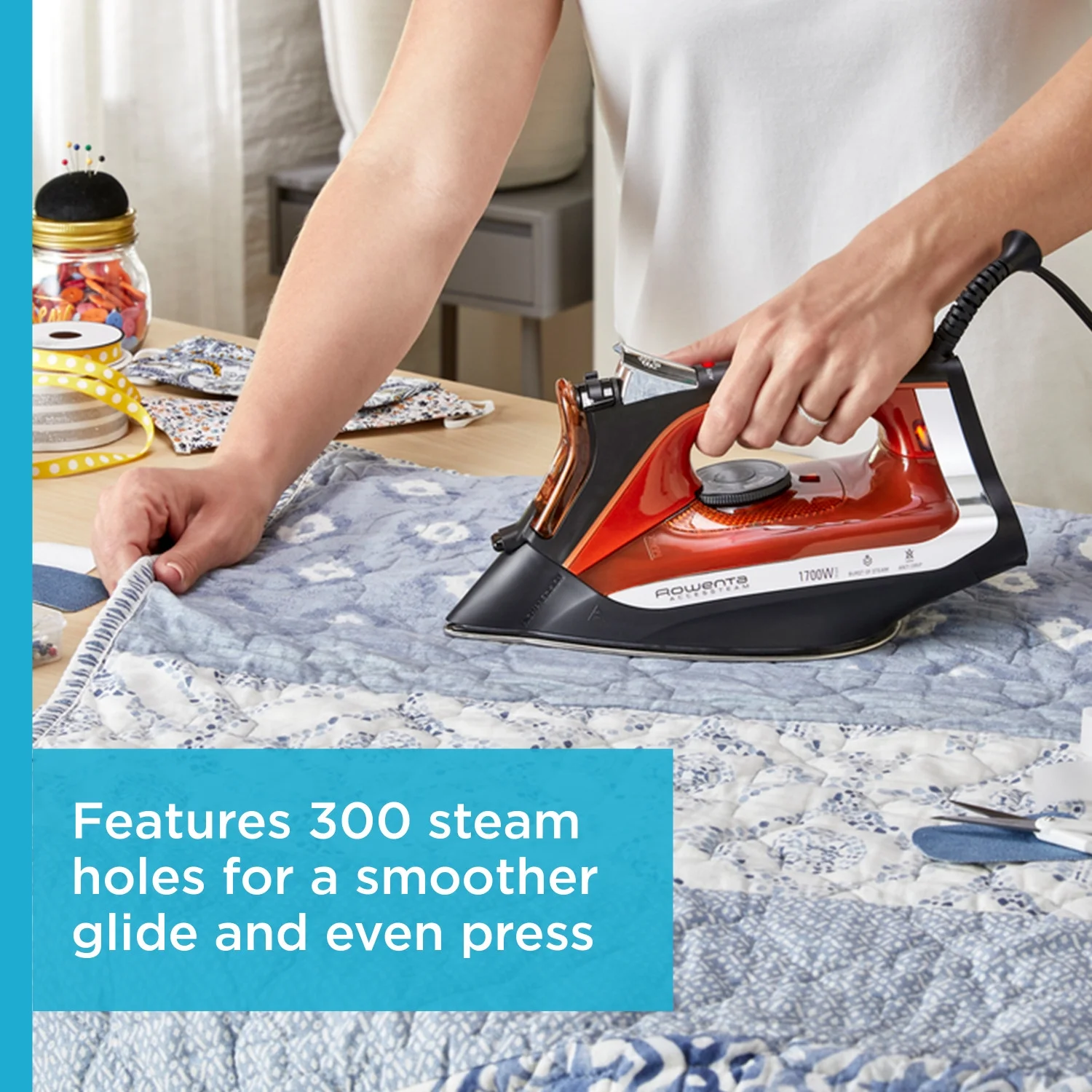 Rowenta Access Steam Iron, Vertical Steaming, Maximum Steam Distribution, Red