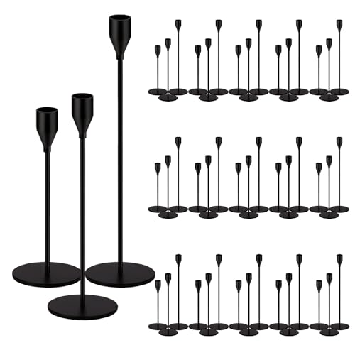 48 Pack Candle Holders Taper Candle Holders Tall Metal Candle Stands Holders for Table Centerpiece Modern Pillar & Home Wedding Decor, Matte Black