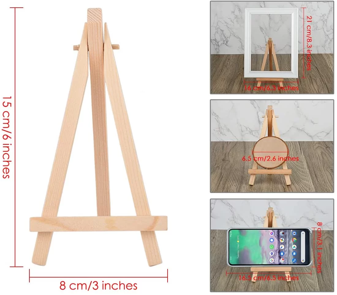 Boluotou STYLE 12 Pieces 6 Inch Mini Wood Easel Desk Display Easel Easel Stand for Paintings Cards Photos (Wood - Wooden)