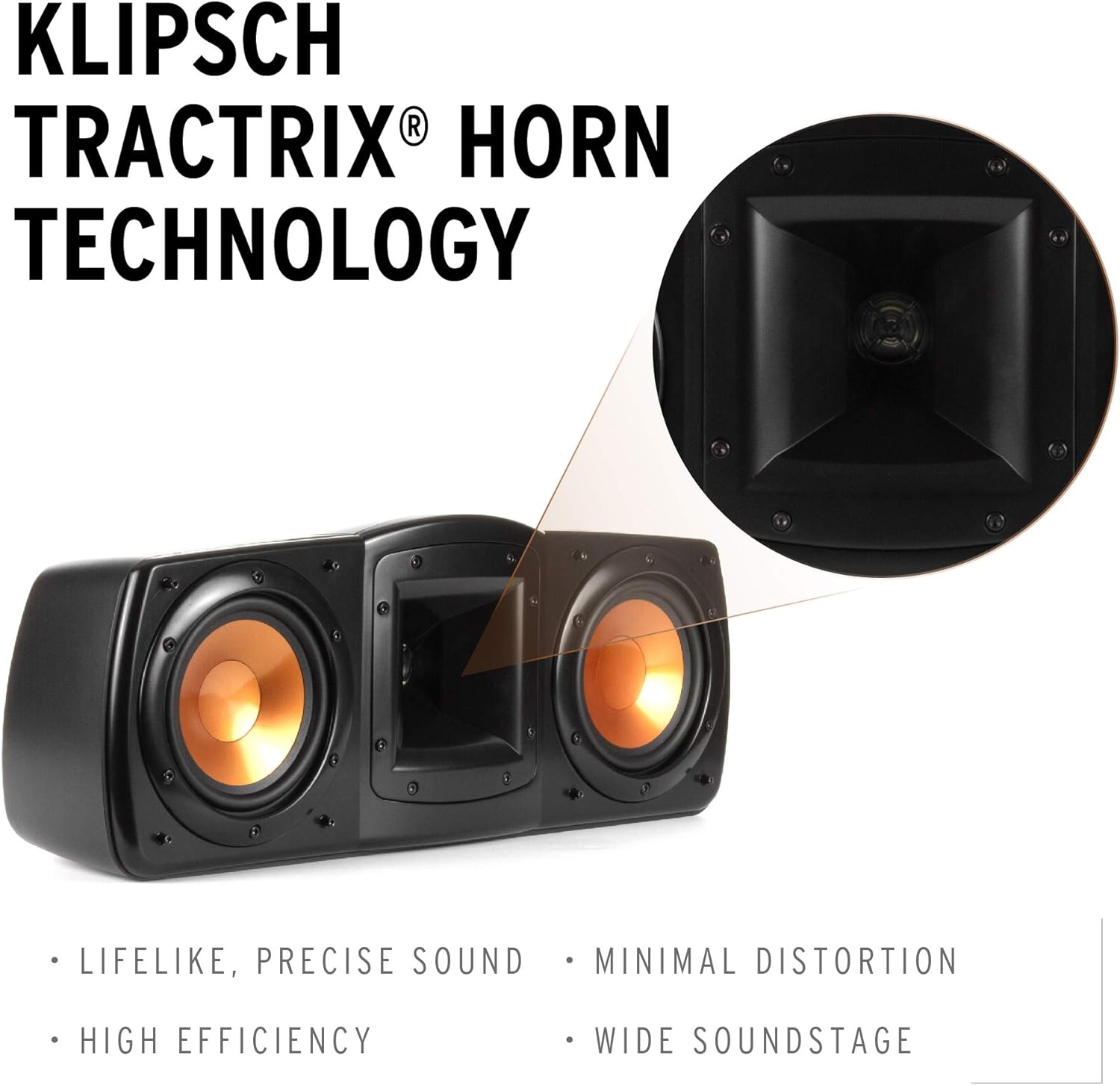 Klipsch Synergy Black Label C-200 Center Channel Speaker for Crystal-Clear Dialogue and Vocals with Proprietary Horn Technology, Dual 5.25” High-Output Woofers, and Dynamic 1” Tweeter in Black