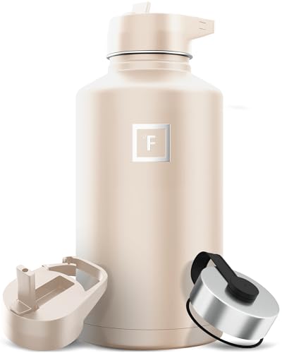 IRON °FLASK Camping & Hiking Hydration Flask with 3 Lids - Stainless Steel, Double Walled & Vacuum Insulated Water Bottle - Leak Proof & BPA Free (Midnight Black, Straw - 40 oz)
