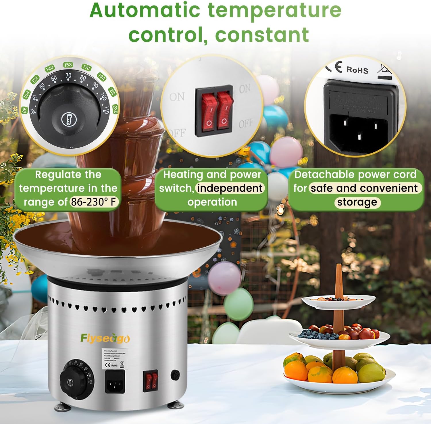 Commercial Chocolate Fountain 5 Tiers 13.2 Lbs Nacho Cheese Fountain Stainless Steel Hot Fondue Fountain Machine for Bakery, Party, Gathering, Wedding, Rental, Knob Control