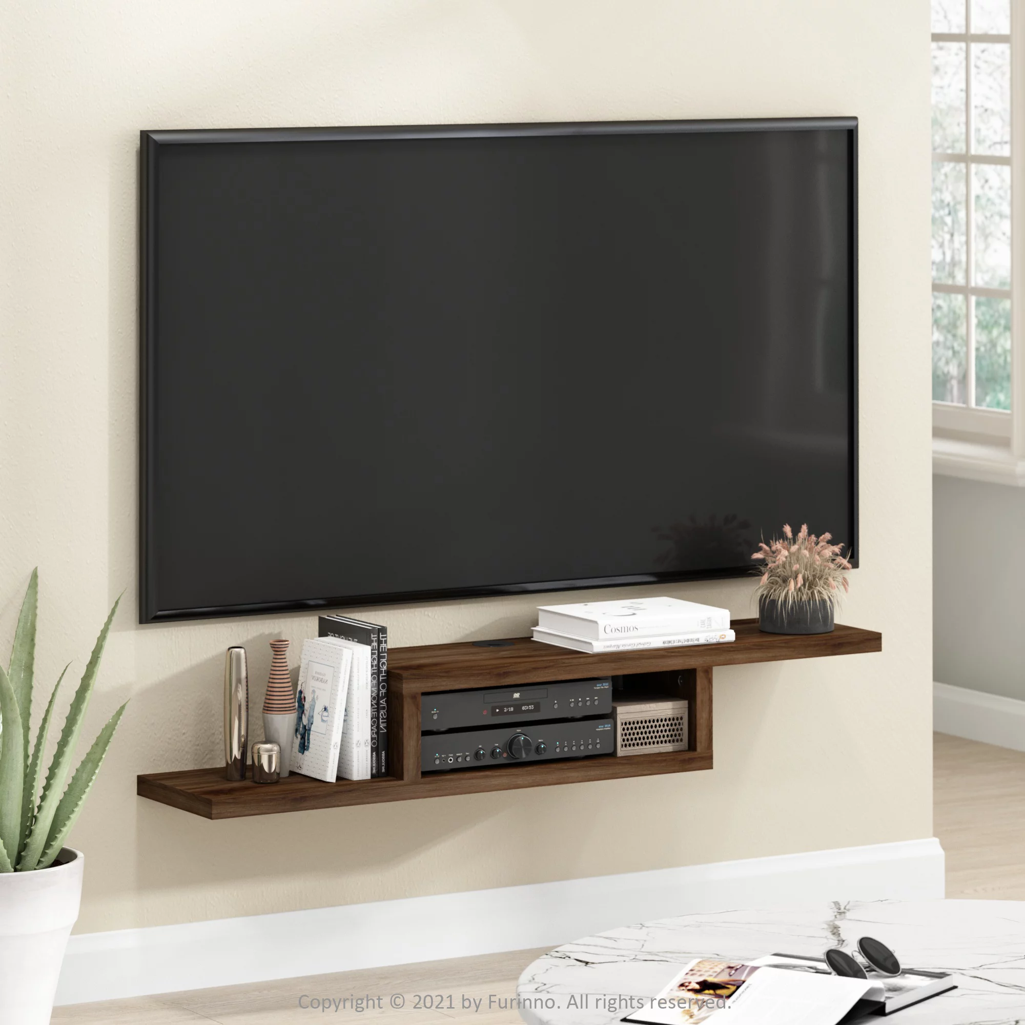 Furinno Indo Wall Mounted Floating Media Console, 47 Inch, Columbia Walnut