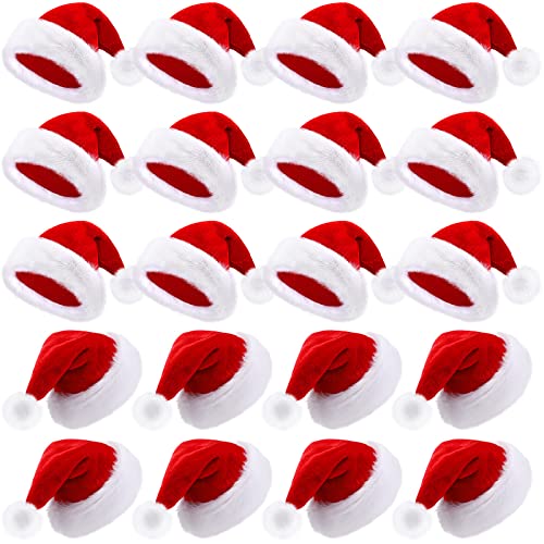Vicenpal 20 Pcs Santa Hats Bulk Plush Christmas Hats for Adults Women Men Holiday Party Costume(Red)