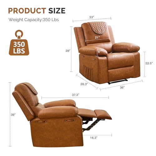 Recliner Chair with Electric Massage Adjustable Footrest & Heat, Manual Leather Recline for Adults Living Room Remote Control (Black)