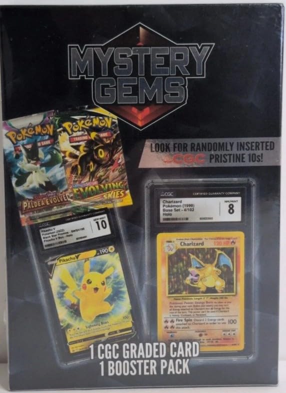 Pokemon Mystery Gems - 1 CGC Graded Card and 1 Booster Pack Per Box Great Gift for Birthday or Special Occasions