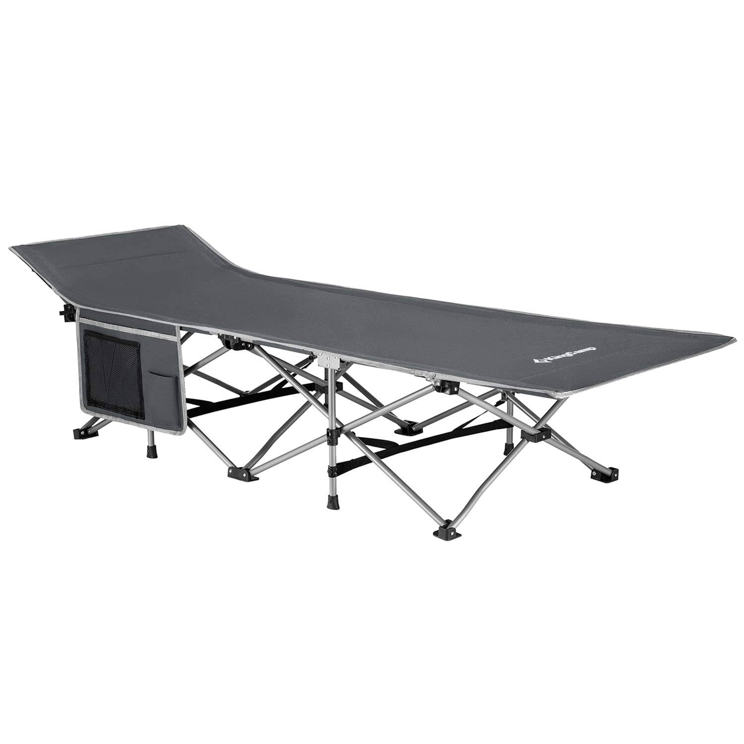 KingCamp Folding Deluxe Lightweight Portable Camping Side Pocket Bed Cot, Gray