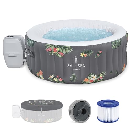 Bestway SaluSpa Aruba AirJet 2 to 3 Person Inflatable Hot Tub, 67 x 26 Inch Round Portable Outdoor Spa with 110 Soothing Jets and Cover, Gray