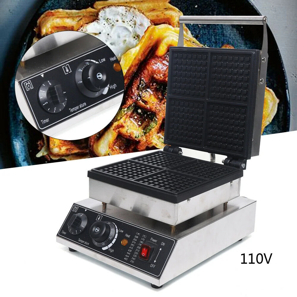 Waffle 4 Slices Machine 1750W Baker Commercial Electric Waffle Maker Non-Stick Waffle Maker
