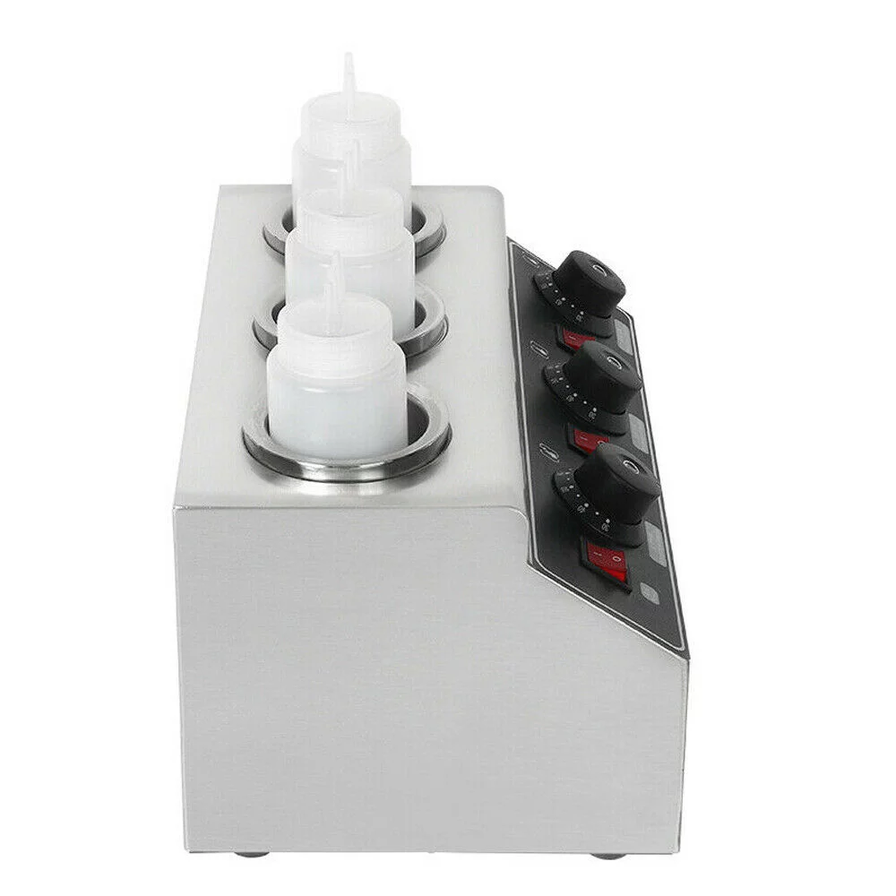OUKANING 240W Electric Food Sauce Warmer Heater 3 Bottles Cheese Warmer Sauce Pump Dispenser Heat Preservation