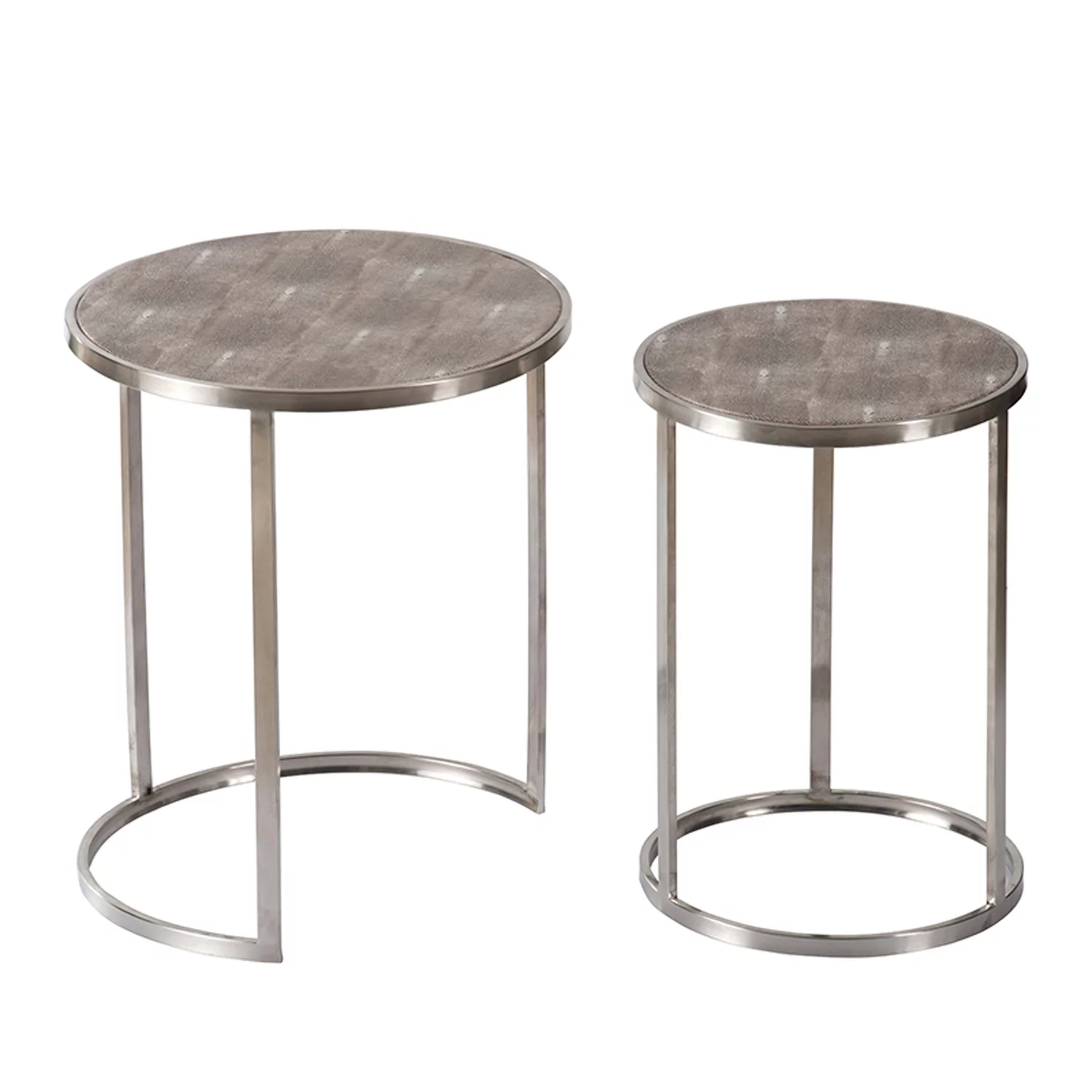 A&B Home Textured Print Round Nesting Tables with Rod Legs - Set of 2 - Gray, Steel Finish