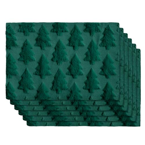 Artoid Mode Xmax Trees Green Christmas Placemats Set of 4, 12x18 Inch Soft Plush Faux Fur Wool Holiday Winter Table Mats for Party Kitchen Dining Decoration