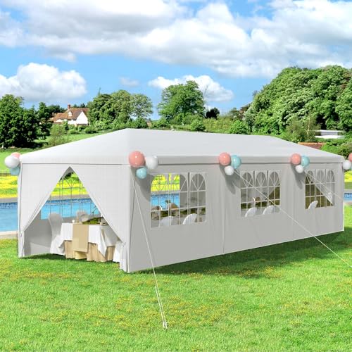 YOLENY 10x30 Ft Outdoor Party Canopy, Waterproof Heavy Duty Wedding Tent with 6 Sidewalls & 2 Zippered Doors, Event Tent for Birthday, Patio, BBQ, and Holiday Gatherings, White