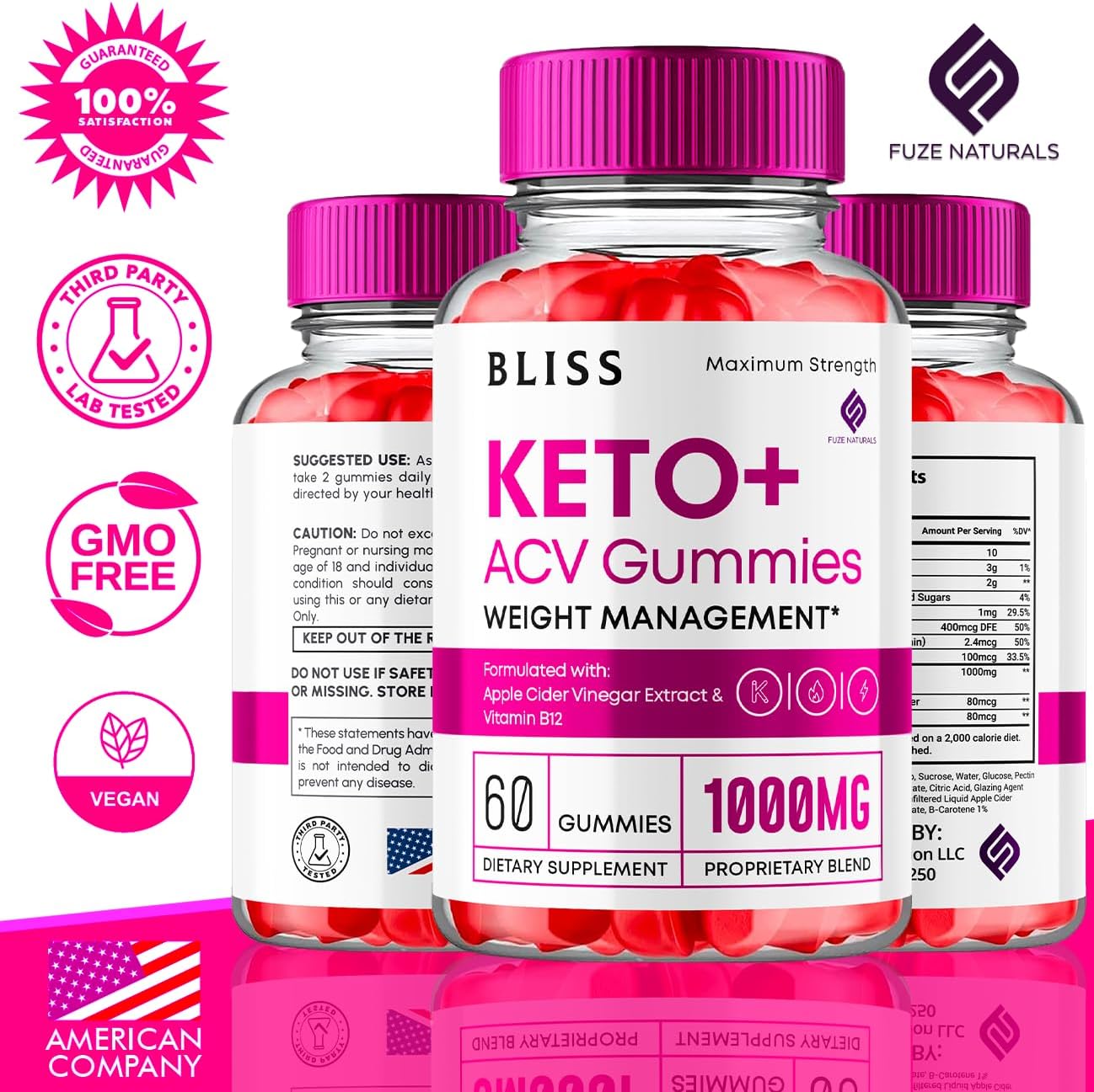 (2 Pack) Bliss Keto ACV Gummies, Bliss Keto Gummies + ACV 1000mg Apple Cider Vinegar Vitamin B12 B6 Advanced Supplement Women Men, KetoBliss ACV Gummies Maximum Strength Support Formula (120 Gummies)