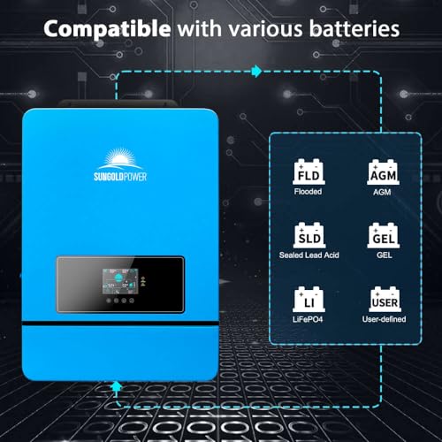 SUNGOLDPOWER 8000W 48V Solar Inverter, Built-in 2 MPPT Solar Controllers, Max 200A Battery Charging, AC Input/Output 120V/240V(settable),Pure Sine Wave Inverter UL1741(WiFi and BMS COMM)