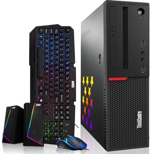 Lenovo Desktop PC Gaming Bundle - Intel Core i7, 16GB RAM, 512GB SSD, 24-inch Monitor, AMD RX 550, RGB Speaker, RGB Keyboard Mouse, WiFi, Win 10 Pro (Renewed)