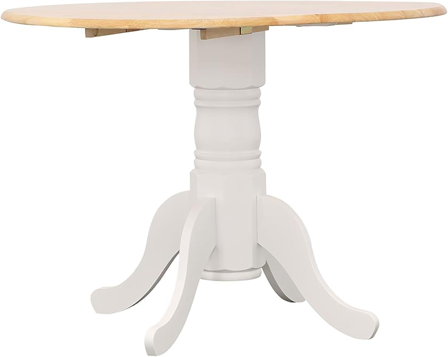 Natural Brown and White Round Dining Table with Drop Leaf