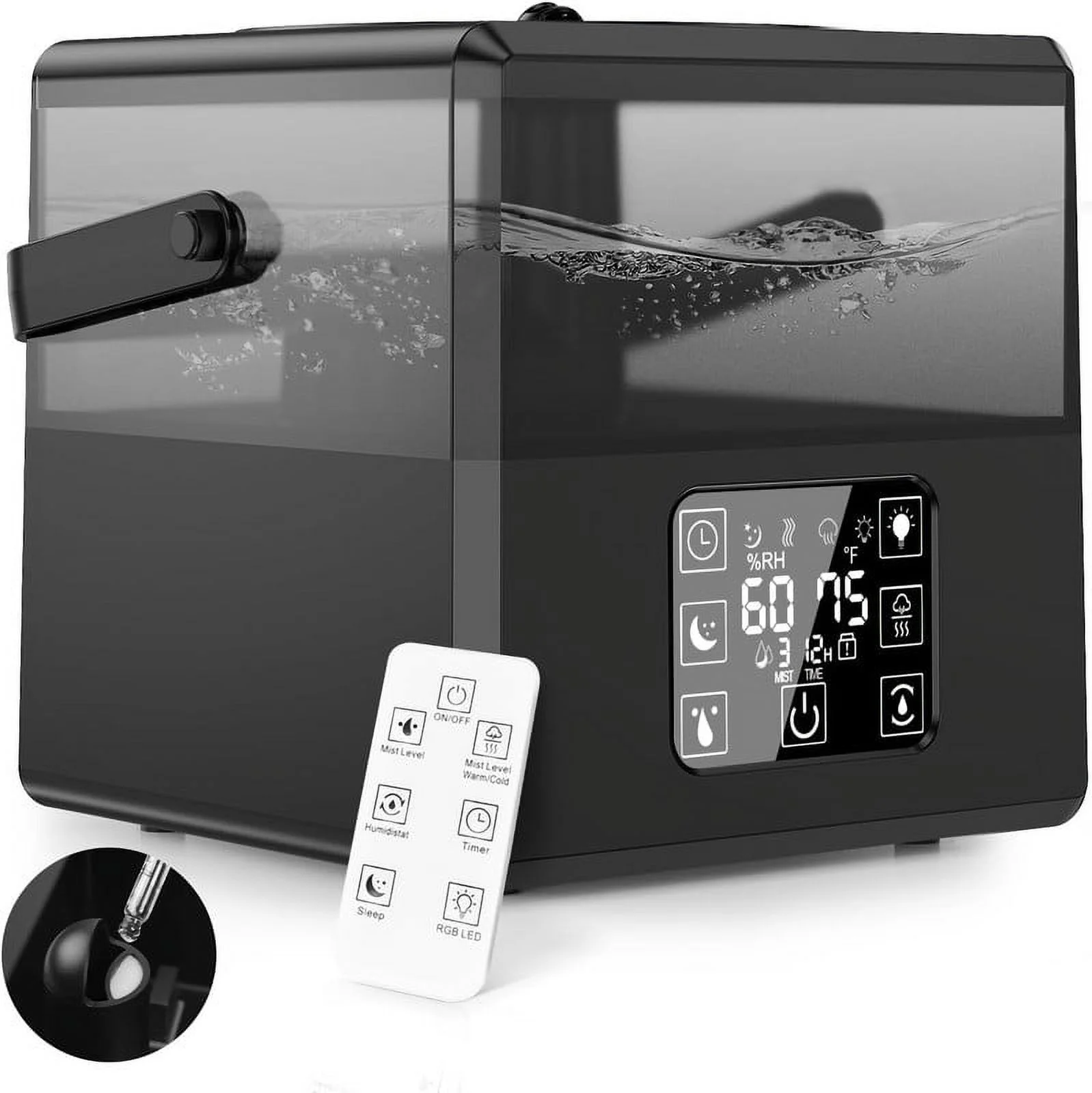 Lochas Humidifiers for Bedroom Large Room Remote Control Warm & Cool Mist Humidifiers for Home, Quiet Air Humidifier & Essential Oil Diffusers with 360° Nozzle LED Light, Black