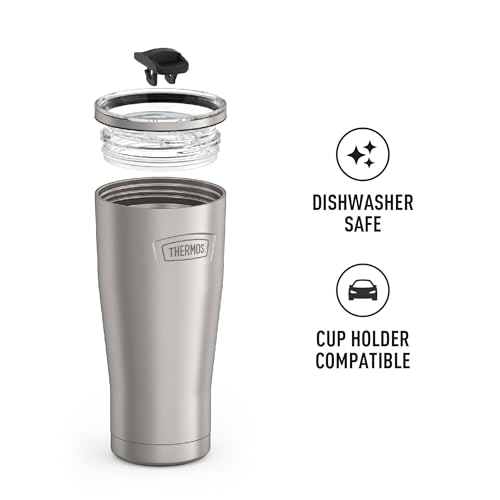 THERMOS ICON SERIES, Stainless Steel Cold Tumbler with Slide Lock, 24 Ounce, Sandstone