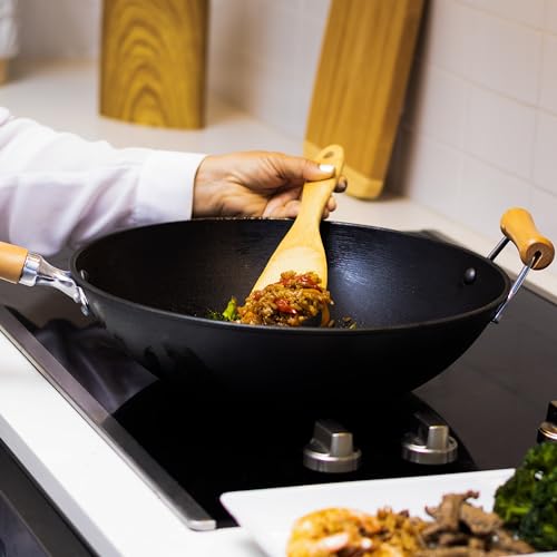 JOYCE CHEN Professional Series 14-Inch Cast Iron Wok with Maple Handle