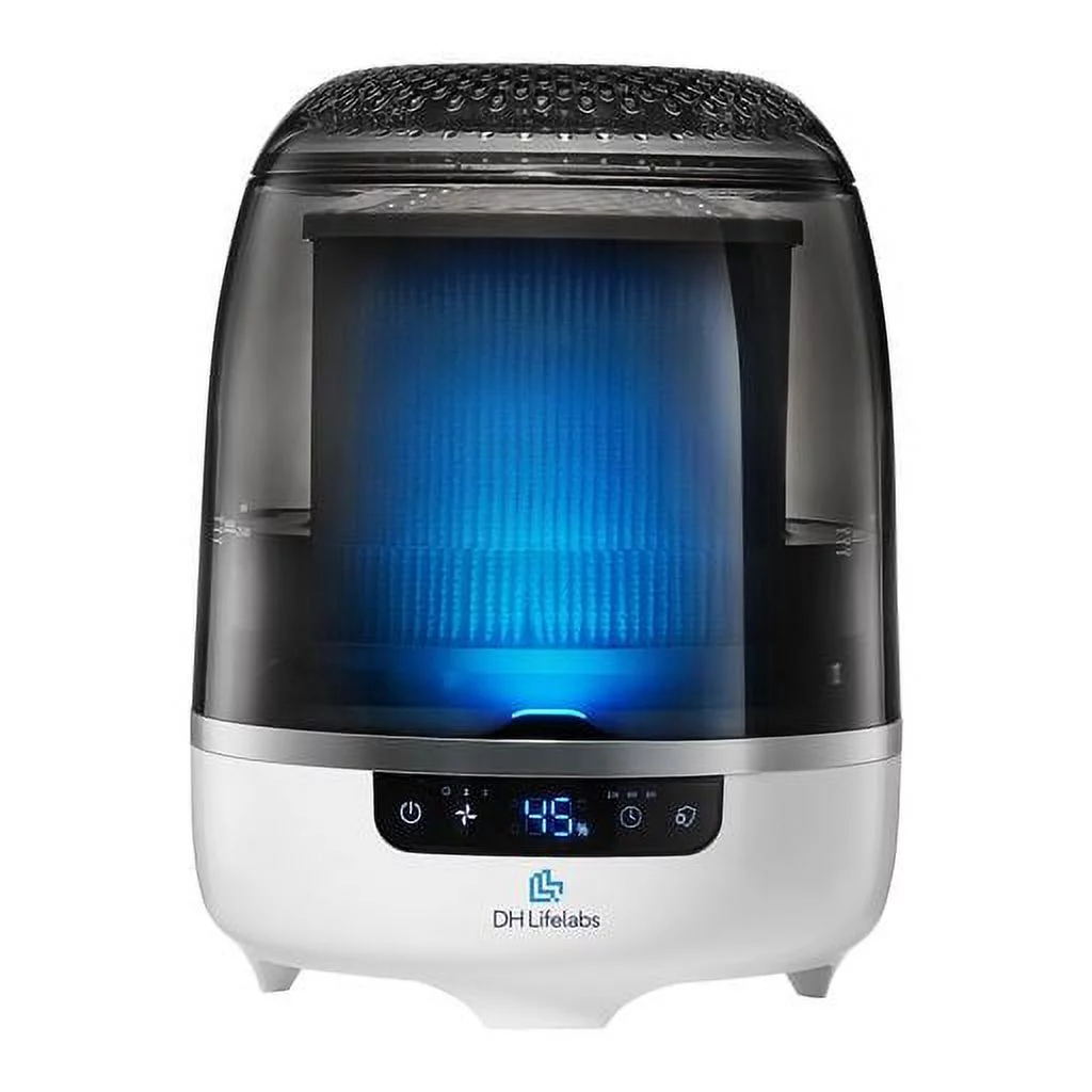 DH Lifelabs Aaira Hydrating Dry Air Purifiers | Eliminates 99.9% of Bacteria Viruses Mold | Cleans & Moisturizes Air | Odor Eliminator Smoke Pets | 538 Sq Ft for Large Room Bedroom Home | Grey