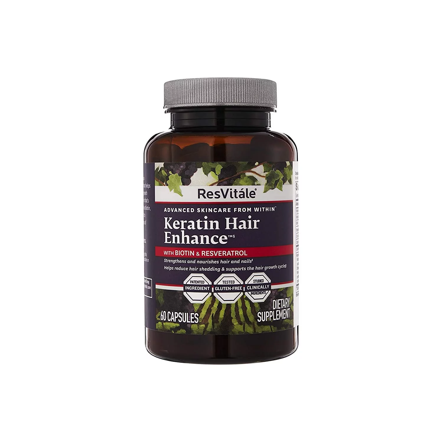 ResVitale Keratin Hair Enhance - Keratin Complex for Hair, Skin and Nails - Keratin Hair Supporter with Resveratrol, Biotin, Vitamin B6, & Pantothenic Acid - 60 Veggie Caps