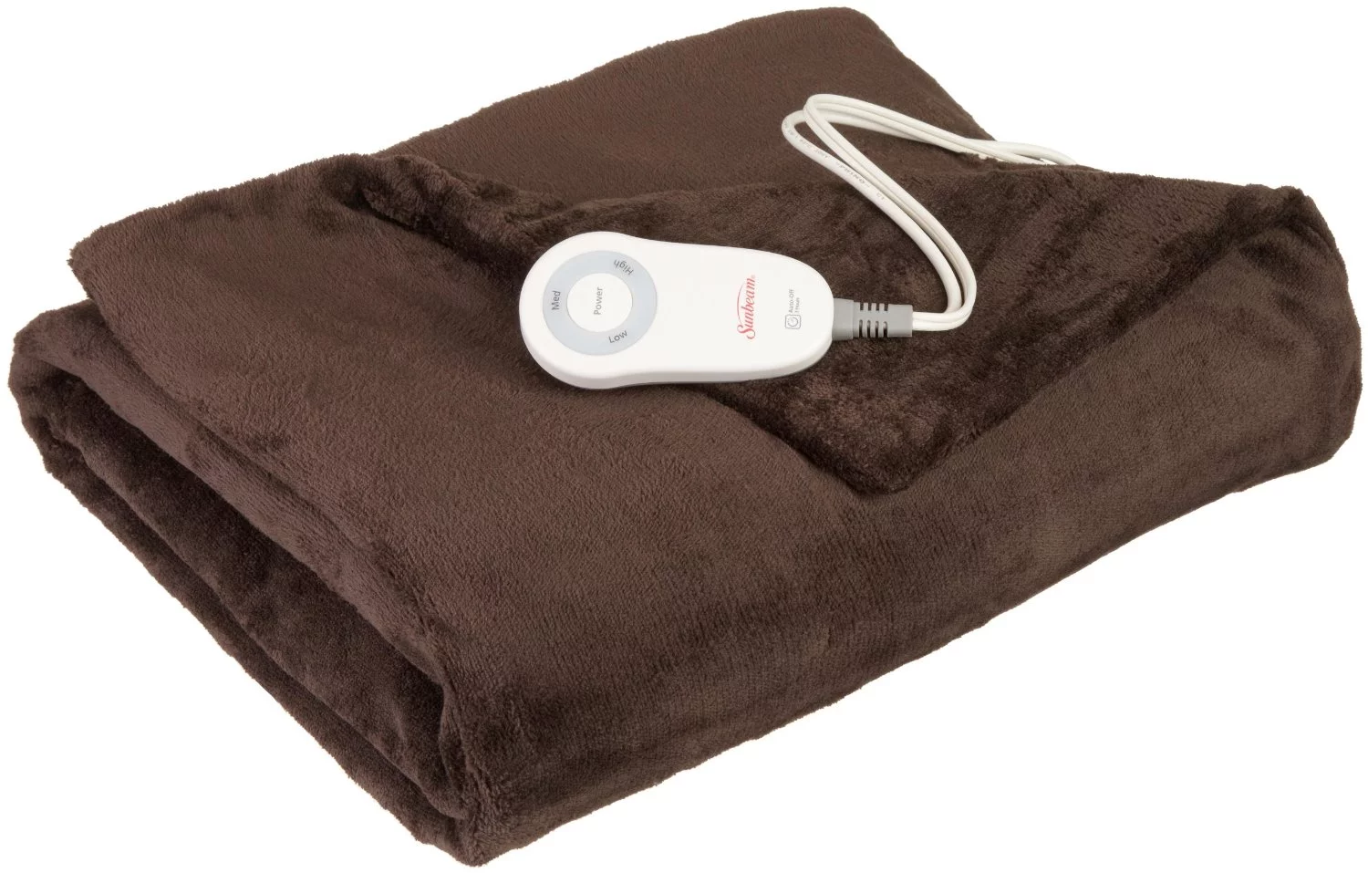 Sunbeam Electric Heated Throw Blanket Microplush Washable with 3-Heat Setting Auto-Off Controller, (Walnut)