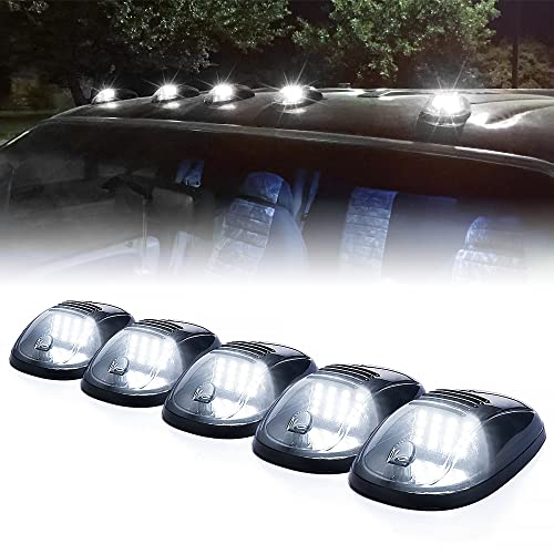 Xprite Black Smoked Lens 12 LEDs Cab Clearance Light 5 Pcs Roof Top Marker Running Lights Kit for Ford Dodge Ram Trucks SUV POV Pickup - Amber Yellow